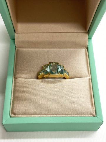 Bugatti Deco Aquamarine Gold Ring